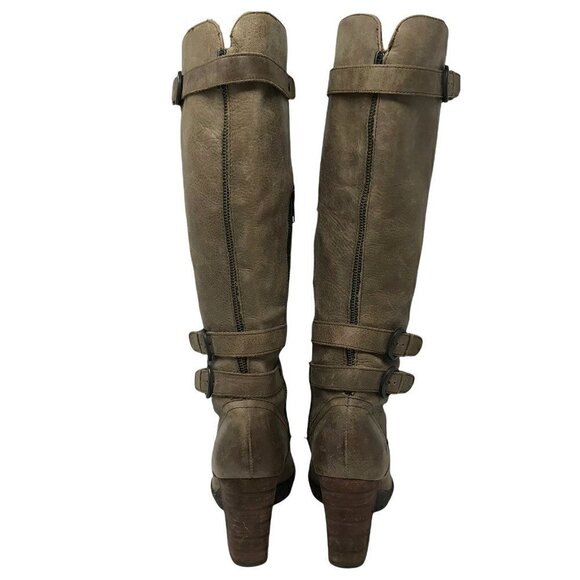 Born Womens Riding Boots W22441 Brown Leather Block Heel Zip Buckle Straps 9 - Picture 5 of 12